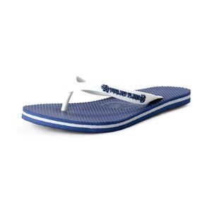 Philipp Plein Men's Navy/White Rubber Logo Print Flip Flops Shoes